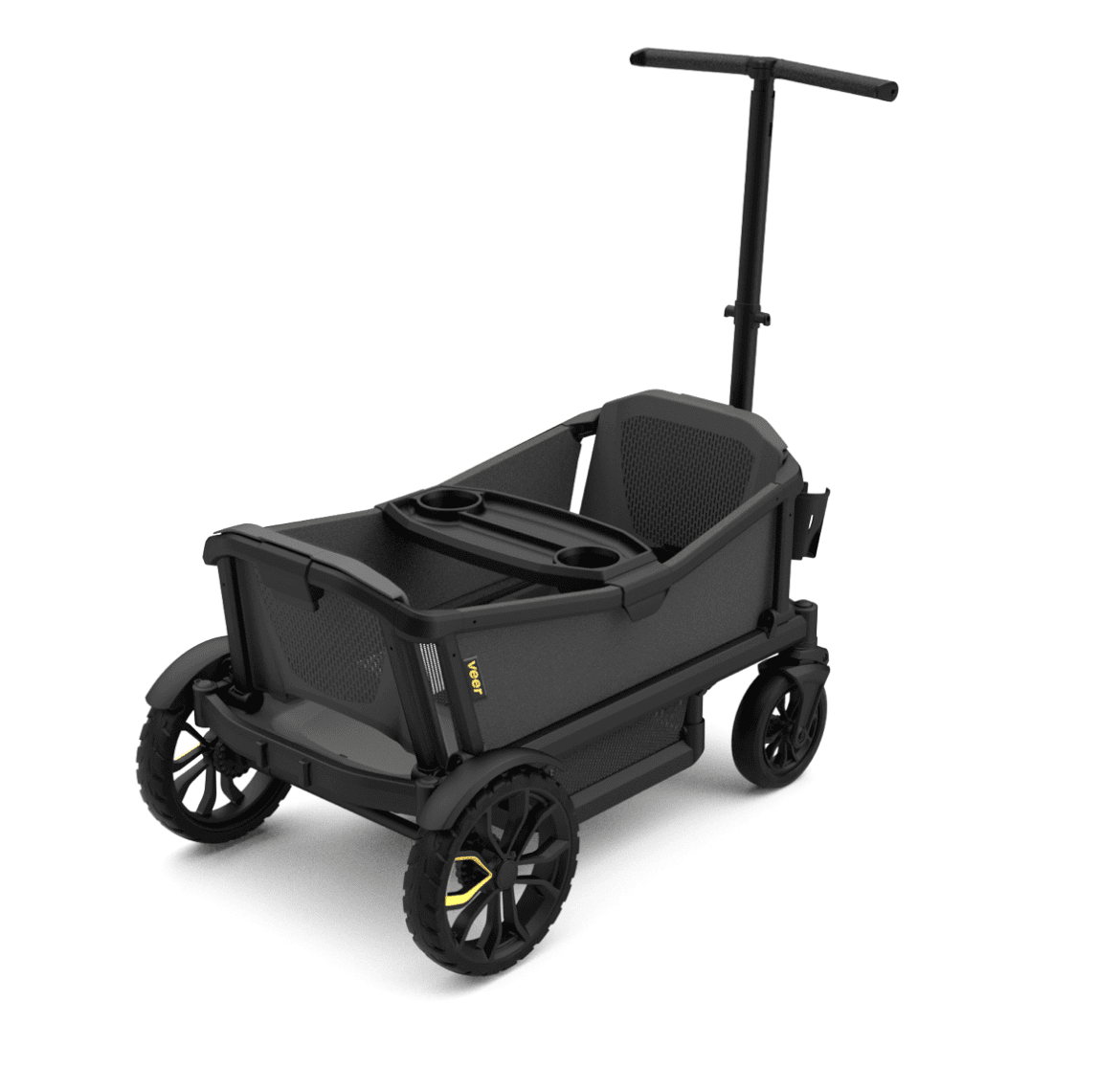 veer stroller wagon as it comes in the box with a snack tray and cup holders