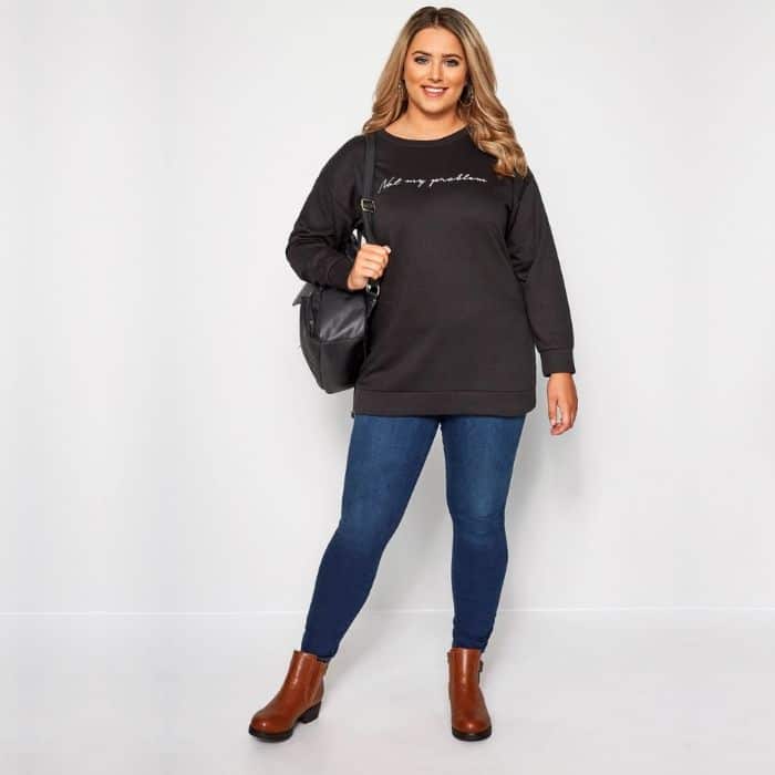 Cheap Plus Size Maternity Clothes woman in denim and sweatshirt