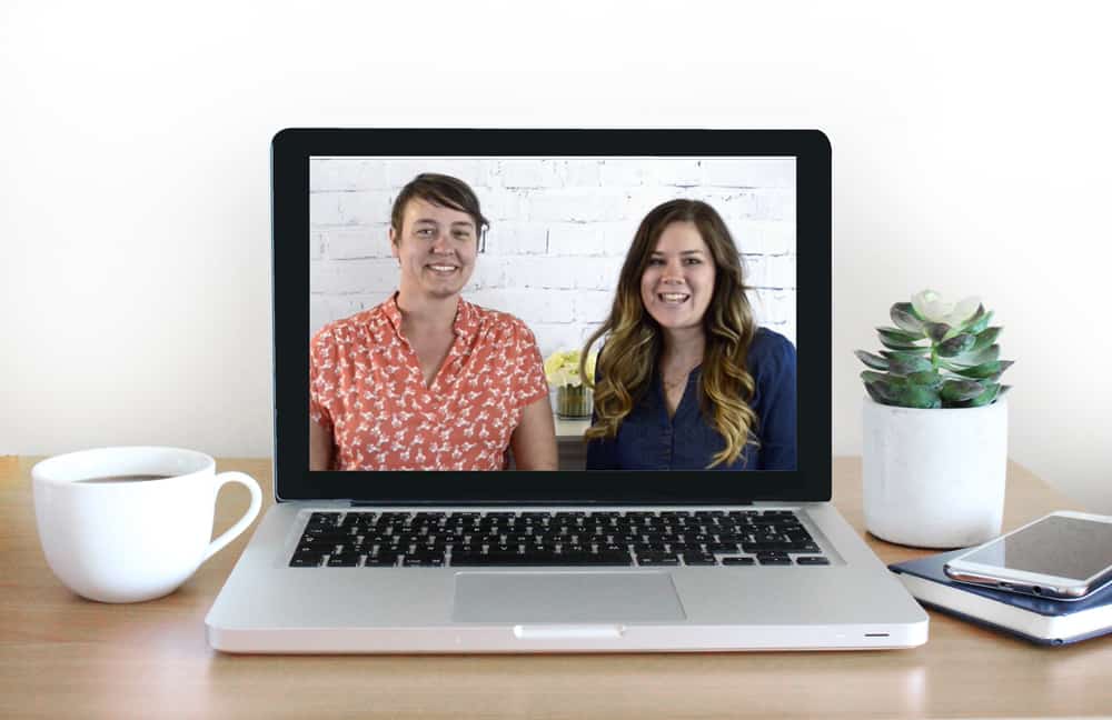 Computer showing online childbirth course instructors Bryn and Stephanie