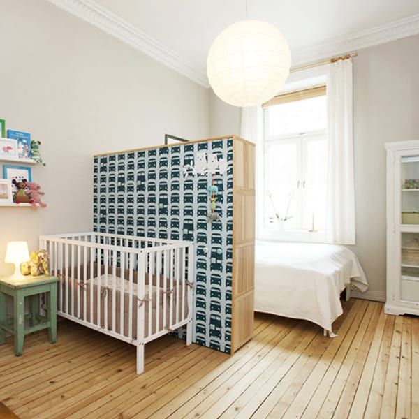 nursery nook created using bookshelf