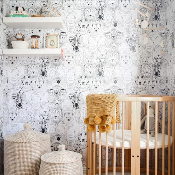 wallpapered nursery nookwallpapered nursery nook