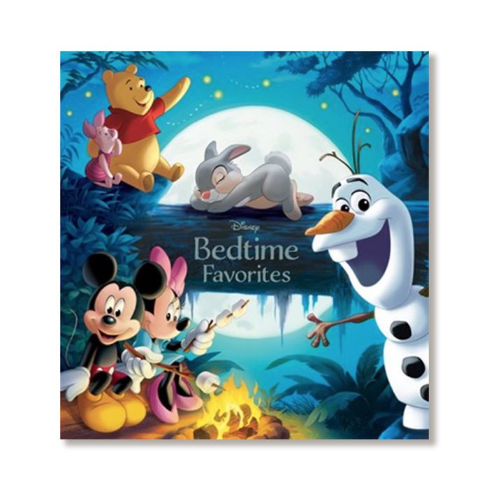 Cover of Disney Bedtime Favorites storybook featuring Pooh, Piglet, Olaf, Thumper, and Mickey and Minnie Mouse