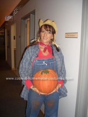 Pumpkin farmer pregnant Halloween costume.