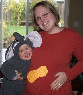 Elephant costume toddler with peanut belly pregnant mom