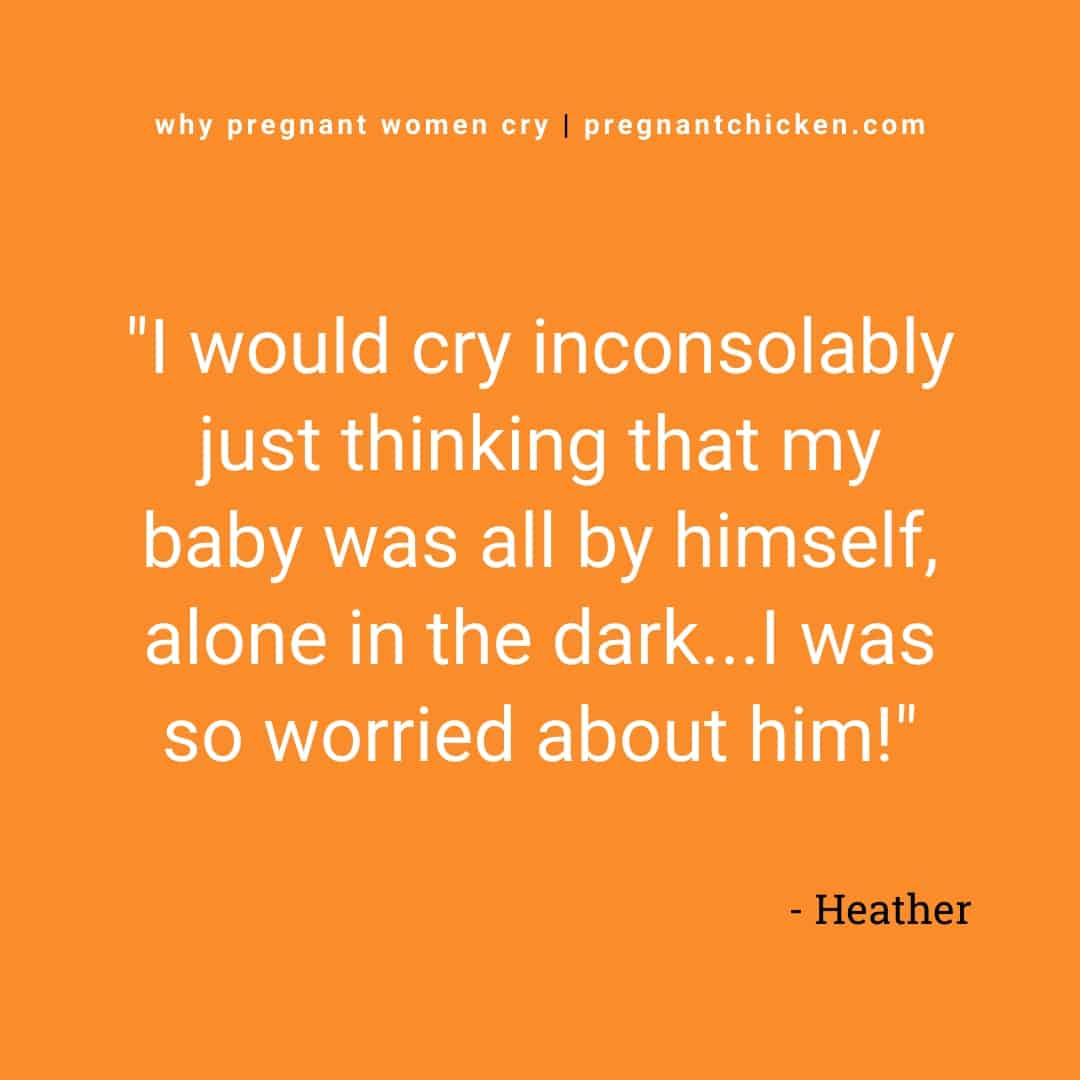 Text reads "I would cry inconsolably just thinking my baby was all by himself, alone in the dark... I was so worried about him!"