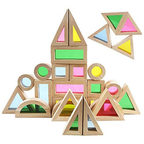 wood building blocks with rainbow peek a boo window - Technology and Engineering Baby Toys