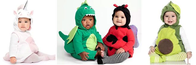 Unicorn, dragon, ladybug and avocado baby halloween costumes
