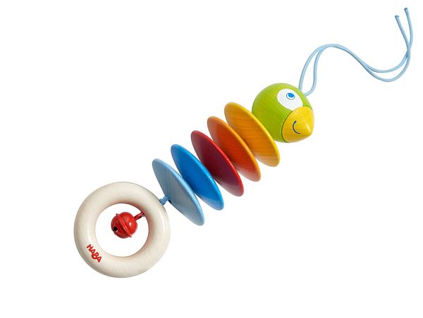 rainbow wooden parrot stroller toy