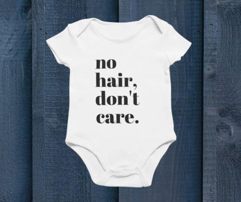 no hair don't care white baby bodysuit